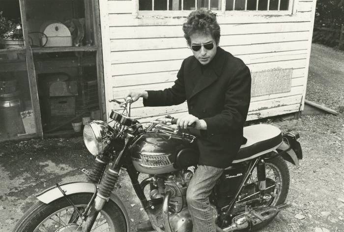 Bob Dylan on a motorcycle